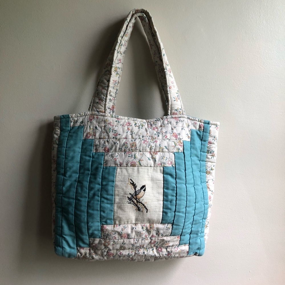 Vintage Quilted Handbag Cottage Core style with bird motif